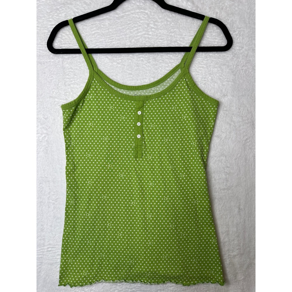 Op Polka Dot Henley Y2K Camisole Tank Top Womens L/G 11-13 Lime Green Cotton